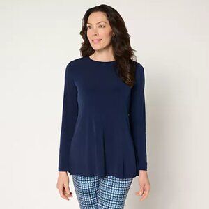 Susan Graver Essentials Liquid Knit Crew Neck Top Navy 2X A700410